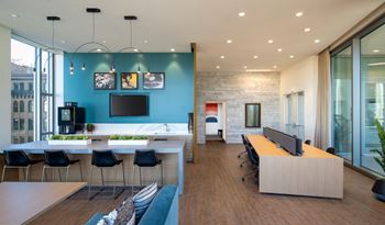 Premium co-working lounge featuring fully equipped, reservable conference and meeting rooms